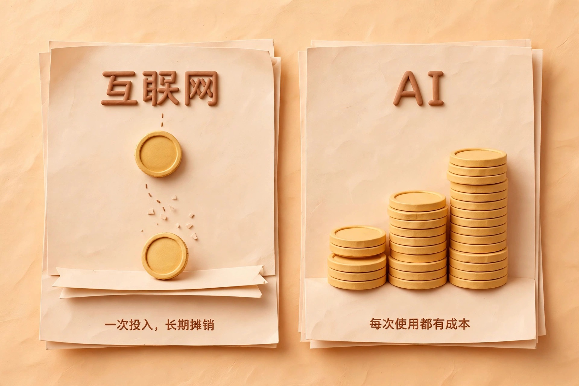 AI 与互联网的成本结构对比:一次投入长期摊销 vs 每次使用都有成本
