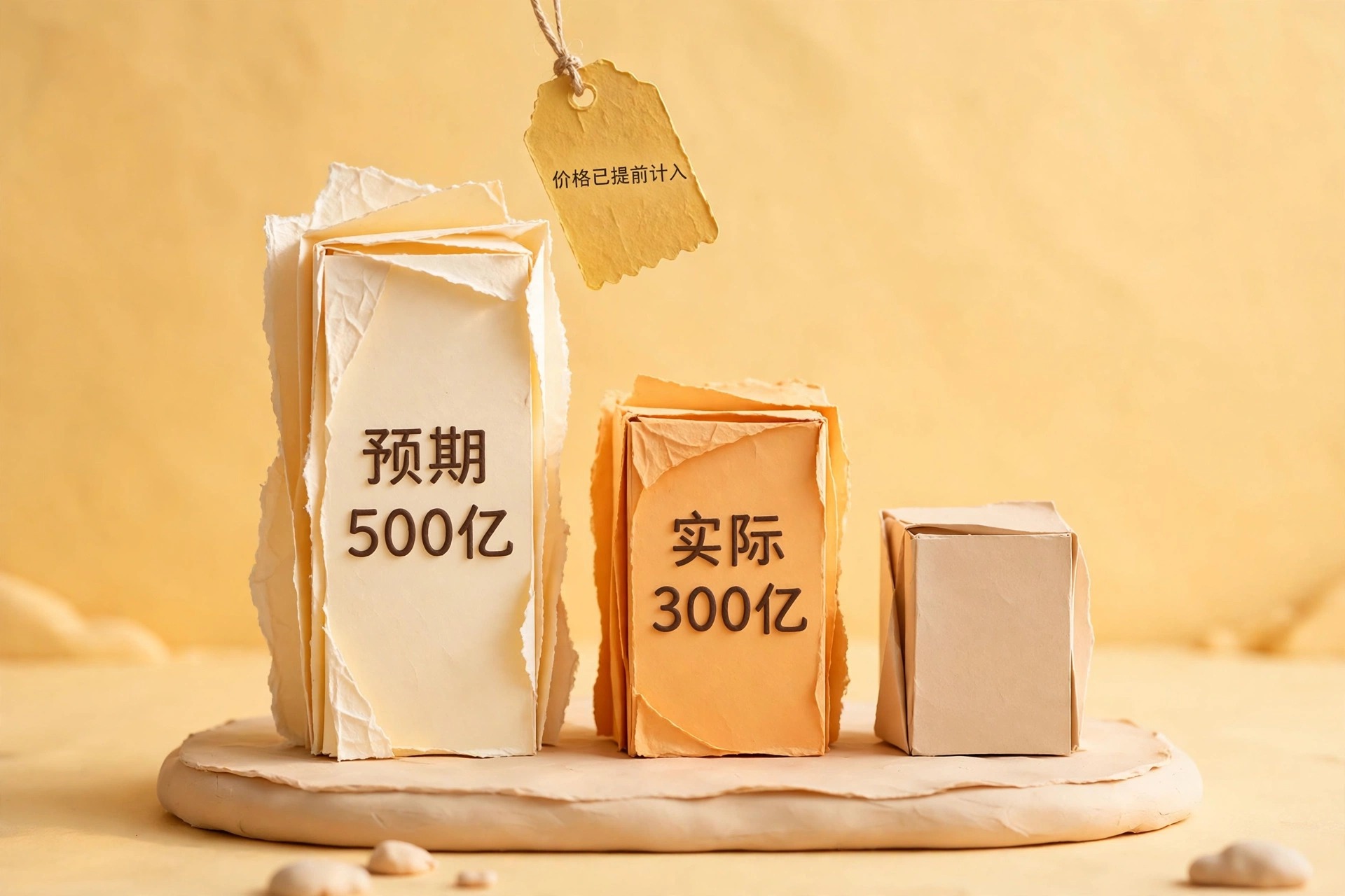 预期与现实的差距:预期 500 亿、实际 300 亿,价格已提前计入