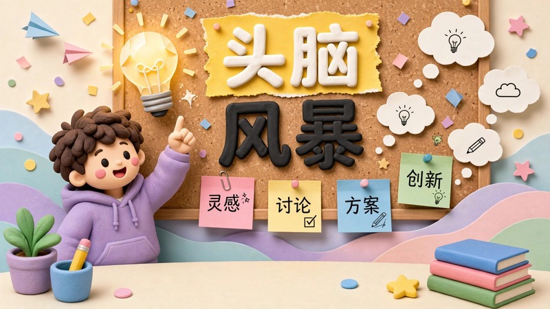 头脑风暴封面：纸雕风格的对话气泡和灯泡