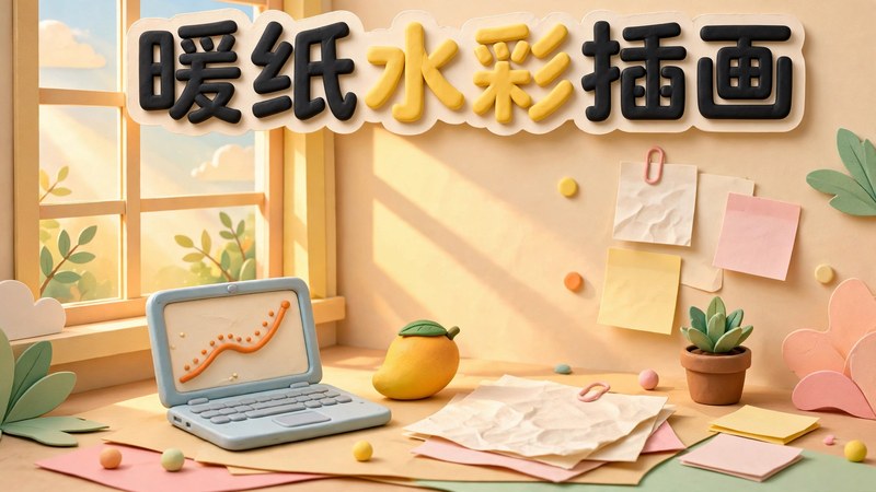 Paper-craft clay card with the Chinese title 暖纸水彩插画