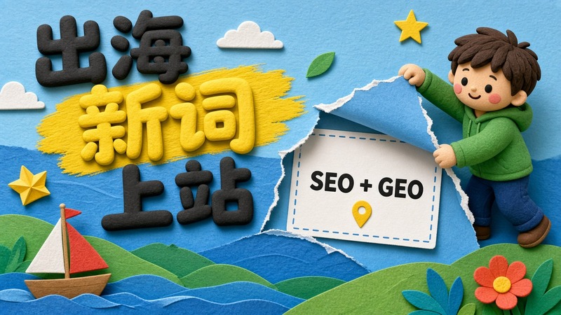 出海新词上站封面：浏览器里的新词站，旁边是上升的搜索趋势图